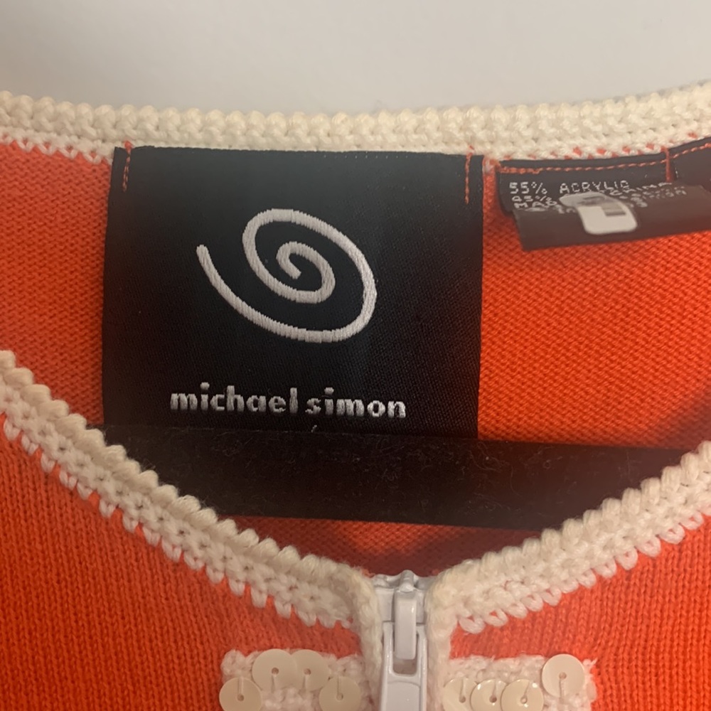 Michael Simon Orange Sweater with White Accents - Picture 3 of 10